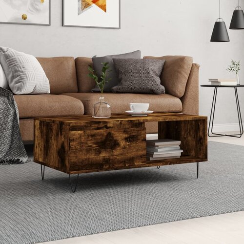  The Living Store Klubska mizica dimljeni hrast 90x50x36,5 cm inženirski les - Klubska Mizica, (21444845) Cene