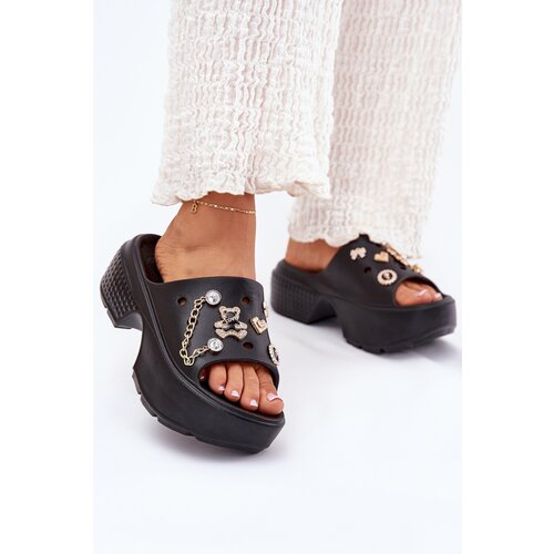 Boto Foam Women's Slippers on Massive Platform with Golden Decorations Black Ivoriel Cijene