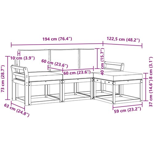  Set vanjskih sofa 4 kom. Prirodna i antracit Smeđa 194 x 122,5 x 73 cm Slike