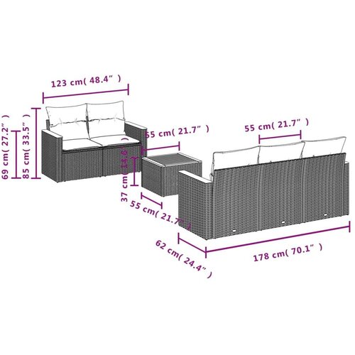 VidaXL 6-dijelni set vrtnih sofa s jastucima crni od poliratana Slike