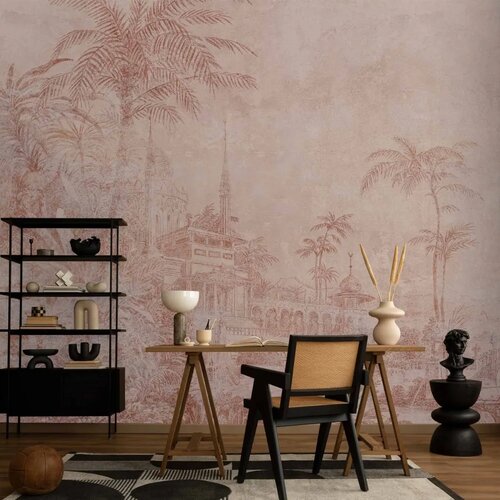  Foto tapeta - Landscape with temple - engraving of Indian architecture with palm trees 250x175 Standard Slike