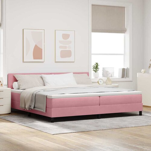  LED Box Spring Krevet Ružičasta 200 x 200 cm Baršun Cene
