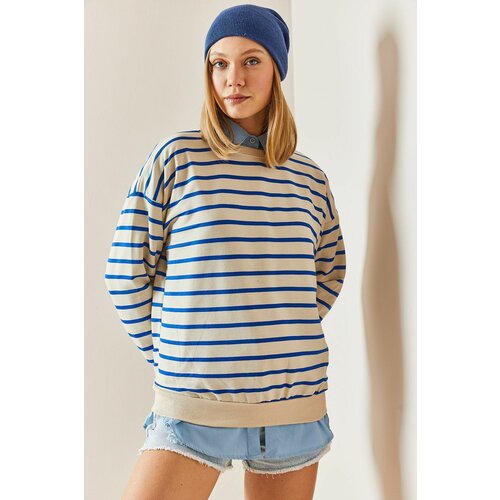 XHAN Blue Crew Neck Striped Sweatshirt Slike