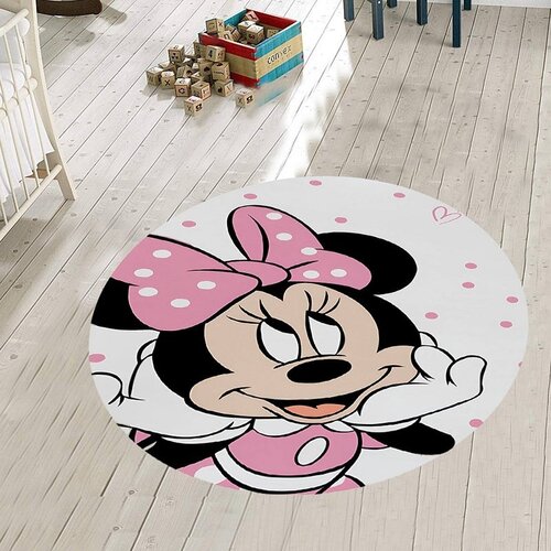  okrugli tepih 140x140cm sa gumenom podlogom &amp;ndash; minnie bela, tg-242 Slike