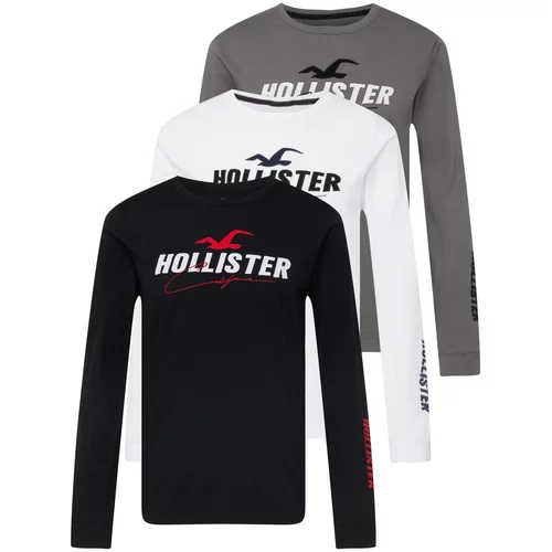 Hollister Majica siva / rdeča / črna / off-bela