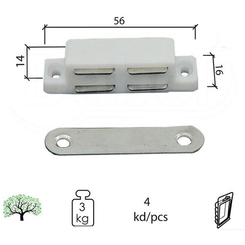 Dabel magnet za nameštaj (4KOM) M4124 bela 56/16/14mm DBP1 0220012 Slike