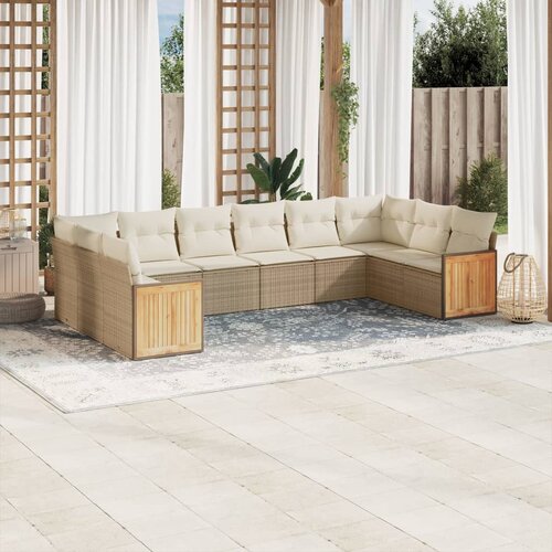 VidaXL 10-dijelni set vrtnih sofa s jastucima bež od poliratana Slike