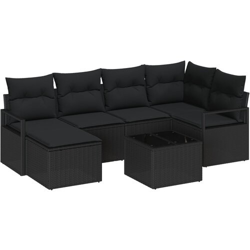 VidaXL 7 dijelni vrtni set garniture s jastučićima bež poly ratan, 2-sjedalna vrtna garnitura s jastučićima crni poly ratan Slike