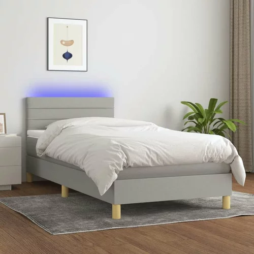  Box spring postelja z vzmetnico LED svetlo siva 80x200 cm blago, (20789492)