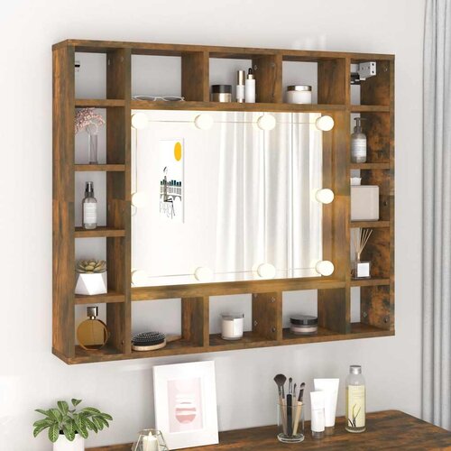  s ogledalom LED boja dimljenog hrasta 91x15x76,5 cm Slike
