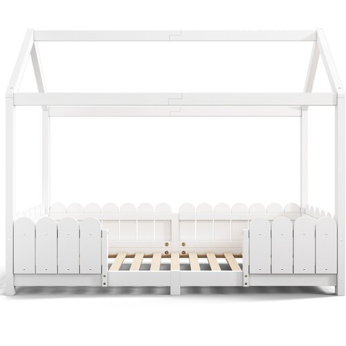 Lumor Postelja v obliki kabine 90x200 cm iz masivnega lesa - Z zaščito proti padcu - Bela, (22155734) Cene