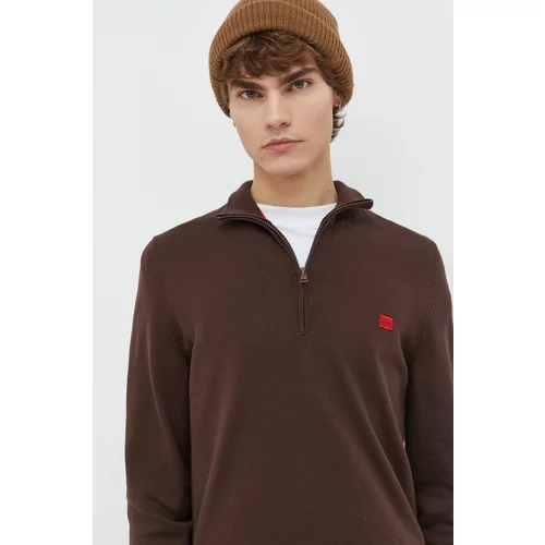 Hugo Pamučni pulover boja: smeđa, lagani, s poludolčevitom