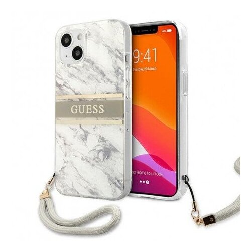Guess gUHCP13SKMABGR za iPhone 13 Mini - siv marmor shock silikonski ovitek s sivo zapestnico Slike