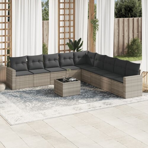 VidaXL 10-dijelni set vrtnih sofa poliratan s jastucima svijetlosivi Slike