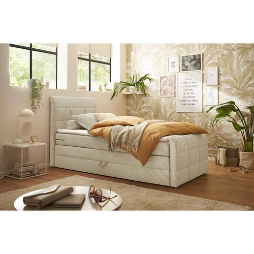 MID.YOU POSTELJA BOXSPRING 100 cm x 200 cm , tekstil, leseni material krem barve Cene