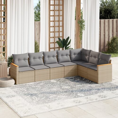 vidaXL 7-dijelni set vrtnih sofa od poliratana s jastucima bež Cijene