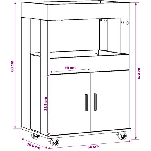 kolica Drvo hrasta 60 x 39,5 x 89 cm Prerađeno drvo Slike