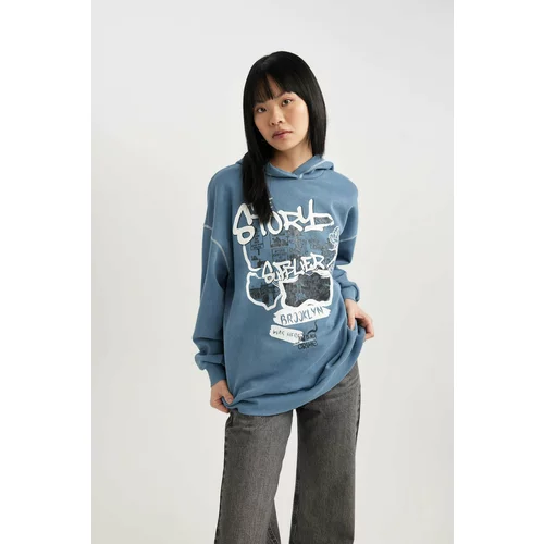 Defacto Oversize Fit Printed Hooded Thick Sweatshirt