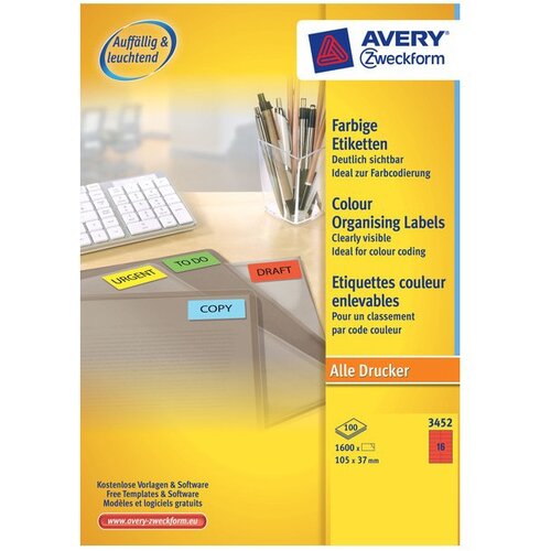 Avery Zweckform Etikete za označevanje, rdeče 105 x 37 mm Cene