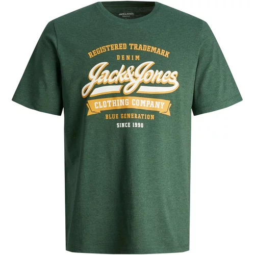 Jack & Jones Majica tamno zelena / narančasta / bijela