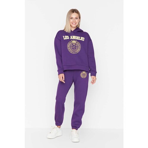 Trendyol Purple Loose Jogger Printed Knitted Sweatpants Cene