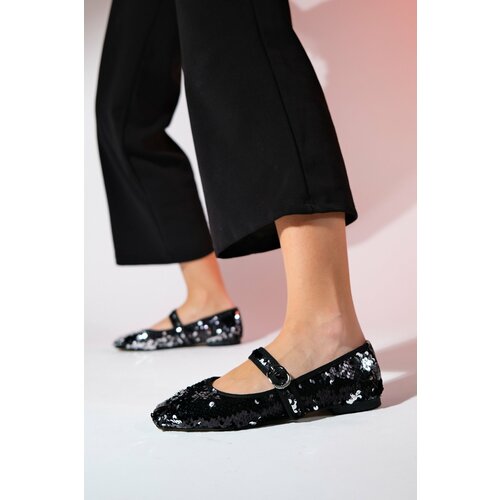LuviShoes VESLA Black Sequined Flat Women's Flat Shoes Cene