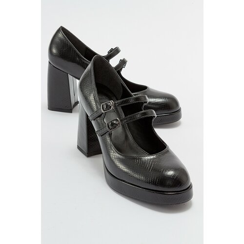 LuviShoes OREAS Women's Black Patterned Heeled Shoes Slike