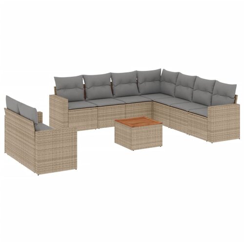  10-dijelni set vrtnih sofa s jastucima bež od poliratana 66 x 62 x 69 cm Slike