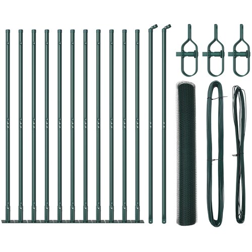 VidaXL heksagonalna ograja Zelena 0.8x25 m Jeklo, ograjni stebri s podstavki 13 kos &amp;Oslash;32mm 90cm Galvanizirano jeklo Slike