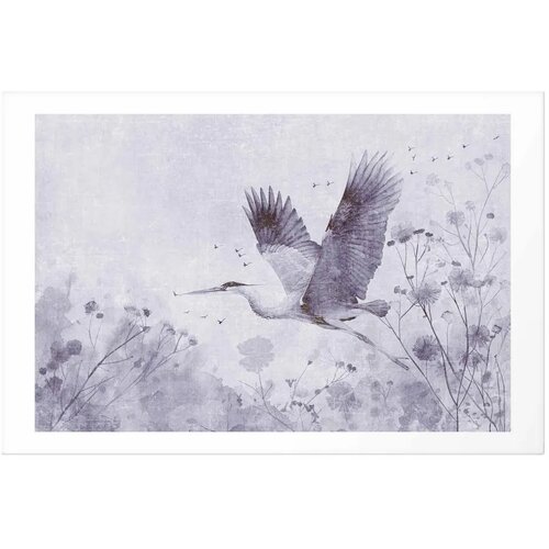  Plakat - Majestic Flight - crane in flight in a monochromatic cool color palette 42x29.7 Bez okvira s margom Slike