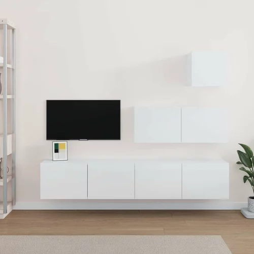  Komplet TV omaric 4-delni visok sijaj bel inženirski les, (20733587)