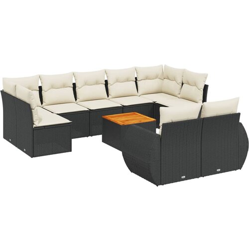  10-dijelni set vrtnih sofa s jastucima crni od poliratana Crna 70 x 62 x 69 cm Slike