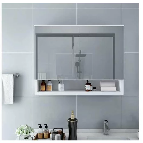  LED kopalniška omarica z ogledalom bela 80x15x60 cm MDF