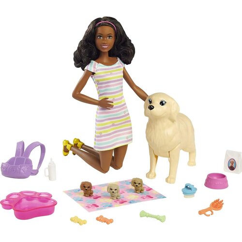 Mattel Barbie Set z Rojstvom Psi?kov z Rjavolasko Lutko Manekenko in Dodatki, Ve?barvno, (21582537) Cene