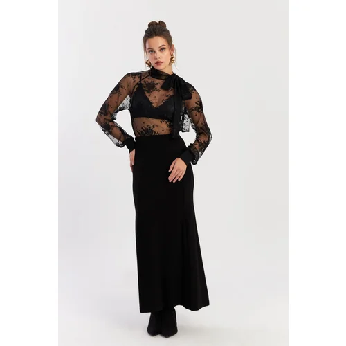 Cool & Sexy Women's Black Elastic Waist Evoze Maxi Skirt