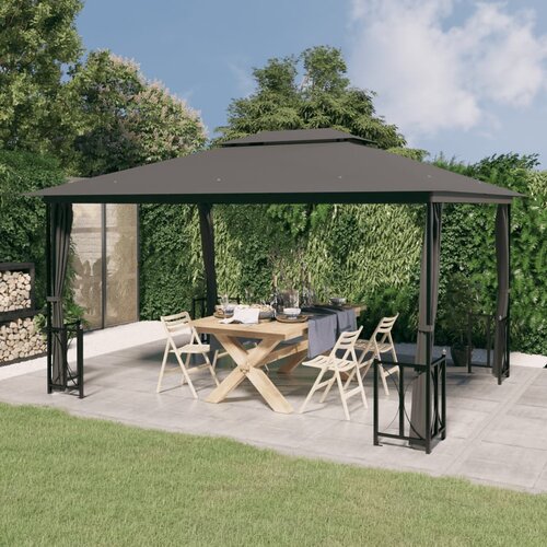 vidaXL paviljon s stranicami in dvojno streho 3x4 m antracit Cene