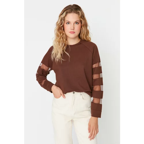 Trendyol Brown Tulle Detailed Basic Thin Knitted Sweatshirt