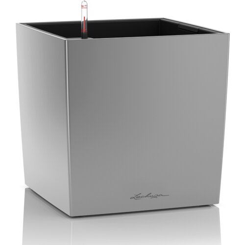 LECHUZA Kompletni set okrasni lonec CUBE 40 - Srebrna metalik Cene