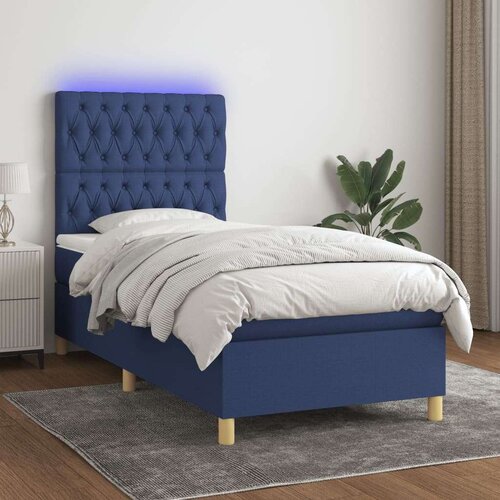  Box spring postelja z vzmetnico LED modra 100x200 cm blago Slike