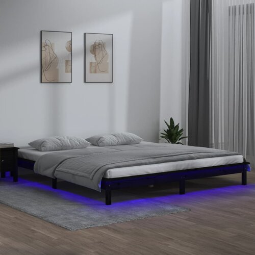  LED okvir za krevet crni 200 x 200 cm od masivnog drva Cijene