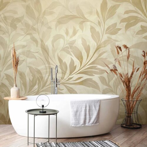  Foto tapeta - Botanical Motif with Leaves and Vines in Sand Colors 100x70 Vodootporna Cene