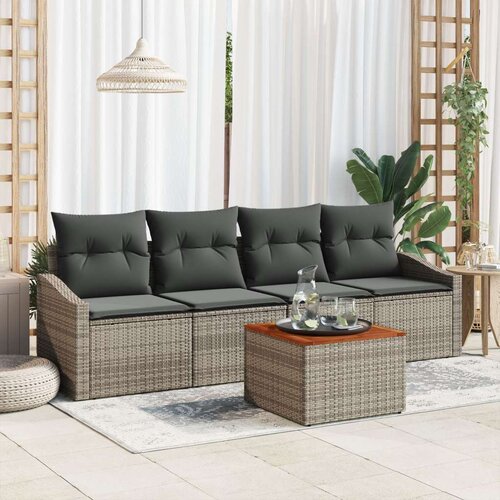  Set od 5 komada vrtnih sofa s jastučićima siva poli ratan akacije Cene