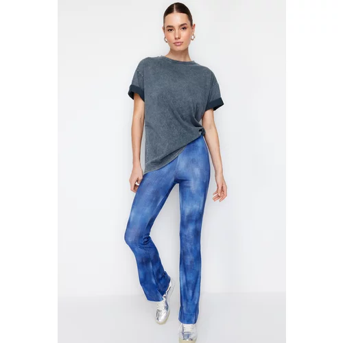 Trendyol Blue Abstract Pattern Flare/Flare Elastic Trousers