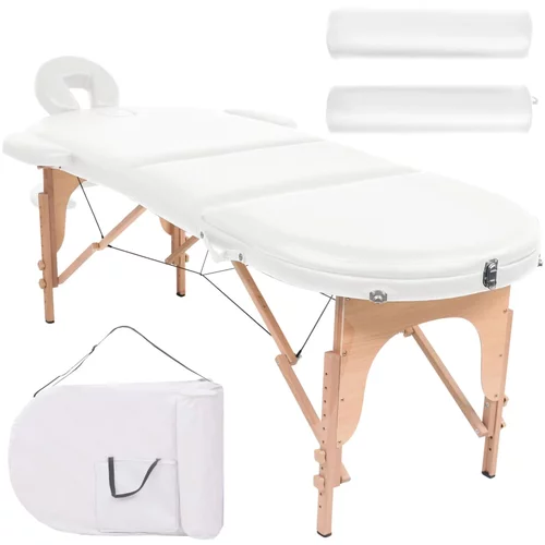 Sklopivi Zložljiva masažna miza debelina 4 cm z 2 blazinama ovalna bela