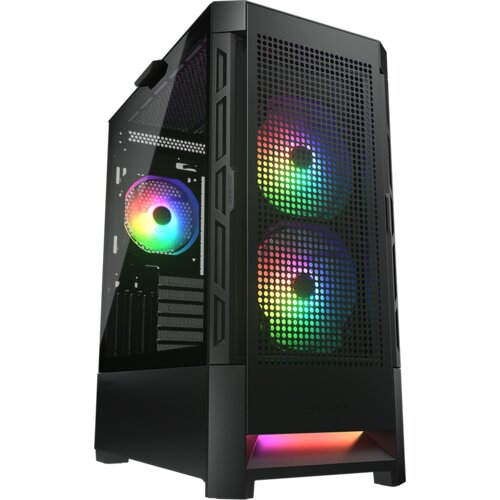 Cougar | Case Airface RGB Black | PC Case | Mid Tower / Mesh Front Panel / 2 x 140mm ARGB Fans / 1x 120mm ARGB Fan / TG Left Panel / Black - CGR-5ZD1B-AIR-RGB Cene