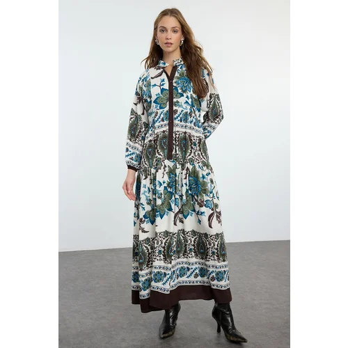 Trendyol Brown Floral Viscose Woven Dress