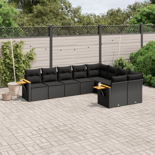  9-dijelni set vrtnih sofa s jastucima crni od poliratana Cijene