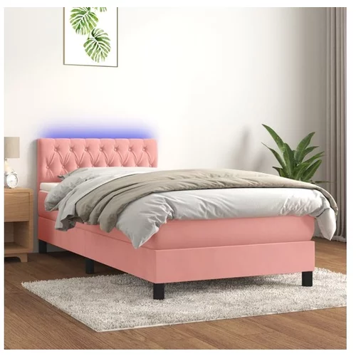 vidaXL Box spring postelja z vzmetnico LED roza 100x200 cm ž