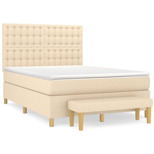vidaXL Box spring postelja z vzmetnico krem 140x200 cm blago, (20897029) Cene