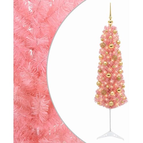  Umjetno usko božićno drvce s kuglicama 120 cm 150 LED lampica - 120 cm s LED-ima i zlatnim/bronzanim kuglicama Slike